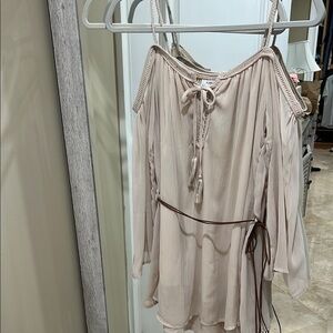 Purple Snow Tan Asymmetrical Ruffled Mini Dress